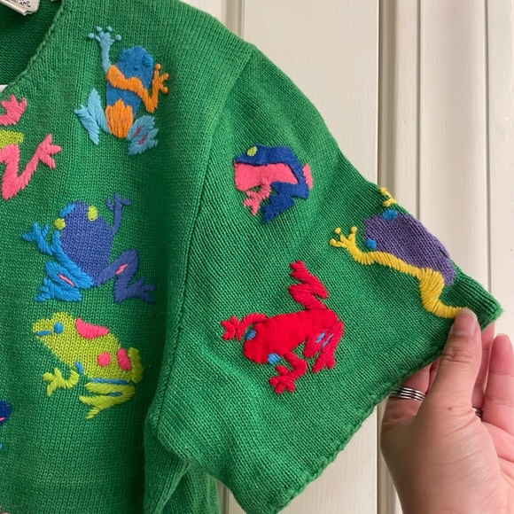 Vintage Michael Simon Green Frogs Short Cardigan Top - Picture 5 of 8